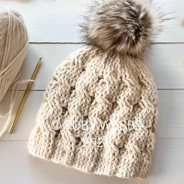 CROCHET PATTERN, Top Down Pattern, The Ember Cabled Beanie Pattern with YouTube Tutorial, Crochet Hat Pattern, Crochet Pattern