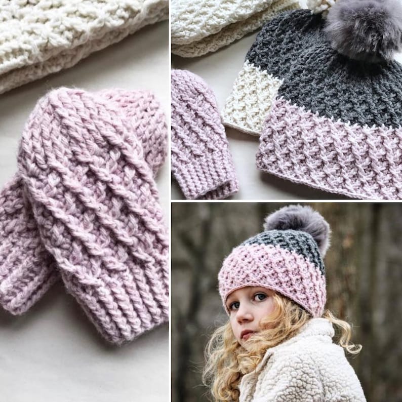 CROCHET PATTERN BUNDLE, Stevie Hat and Mitten Crochet Patterns, Two Patterns, Crochet Pattern Set, Stevie Beanie and Mitten Patterns image 1