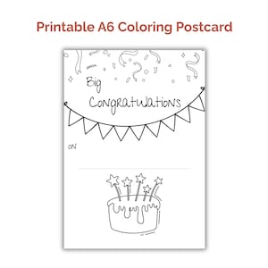 Tarjeta de felicitación imprimible para colorear – Postal A6 para niños – Tarjeta para colorear DIY – Descarga digital