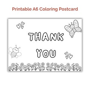 Printable Thank You Card to Color – A6 Postcard for Kids – DIY Coloring Card – Digital Download
