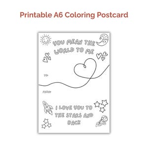 Biglietto stampabile "Sei il mondo per me" - Cartolina da colorare per bambini - Download digitale A6 - Ti amo fino alle stelle e ritorno