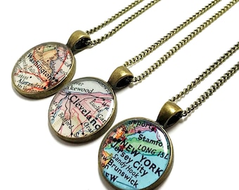 Map Necklace. You Select Location. Anywhere In The World. One Necklace. Resin Pendant. Map Jewelry. Wanderlust World Necklace. Vintage Map.