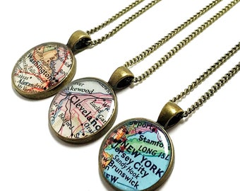 Map Necklace. You Select Location Anywhere In the World. One Necklace. Resin Pendant. Map Jewelry. Wanderlust World Necklace. Vintage Map.