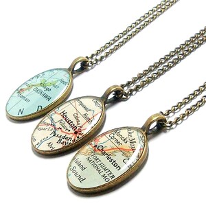 Custom Oval Map Necklace, Select City Worldwide, One Necklace, Travel Map Pendant, Personalize Geography Jewelry. Wanderlust Gift For Her