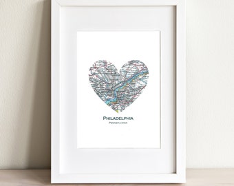 Heart Map Fine Art Print. Print Only NO Frame. You Select Any City Anywhere. Personalized Text. Single Heart Map Artwork. Map Home Décor.