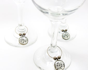 Vintage Sheet Music Wine Glass Charms. Set of Six. Gifts For Her. Music Lovers. Wine Lovers. Music Gift For Women. Home. Housewarming.