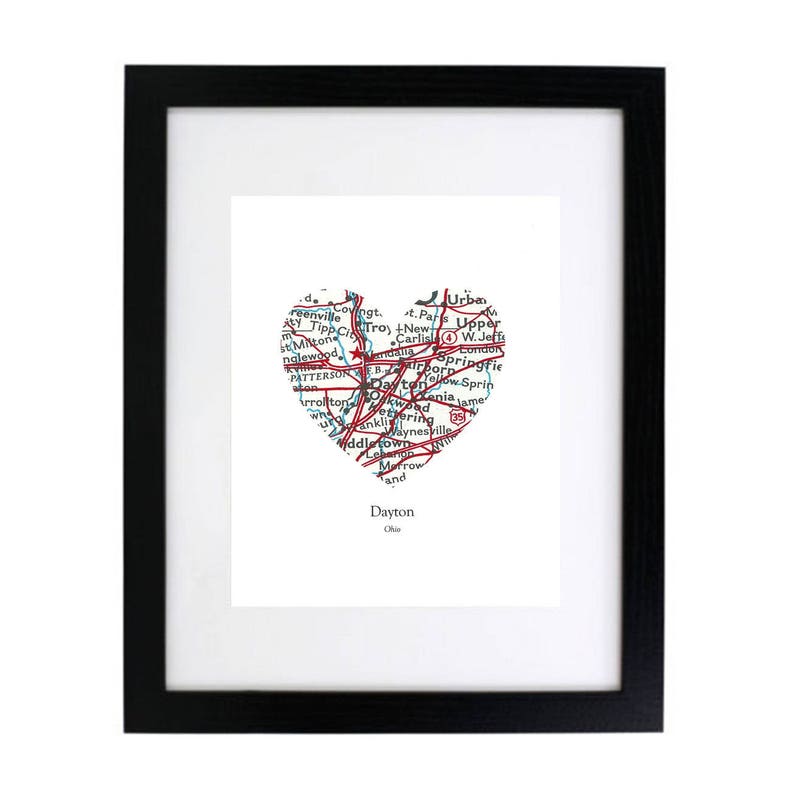 Two Map Heart Art Print. Print Only. NO Frame. You Pick Two Cities And Personalized Text. Split Heart Print Couples Engagement Gift image 4