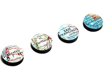 Vintage Map Magnets: Custom City & State Glass Magnets, Set of 4