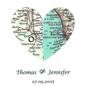 Two Map Heart Art Print. Print Only. NO Frame. You Pick Two Cities And Personalized Text. Split Heart Print Couples Engagement Gift image 2