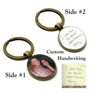 Llavero personalizado con foto y escritura a mano. Envía fotos por mensaje de Etsy. Llavero de doble cara con firma. Regalos para el Día de la Madre.