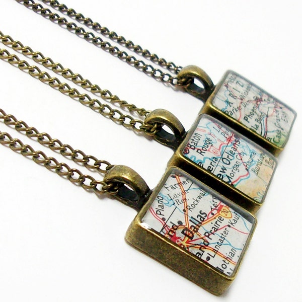 CUSTOM Square Vintage Map Necklace. You Select Location Worldwide. One Necklace. Travel Map Pendant. Travel Map. Personalized Gifts For Her