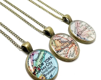 Map Necklace. You Pick City, State, or Country Worldwide. Location Necklace. Journey Personalized Jewelry. Vintage Map Journey Necklace