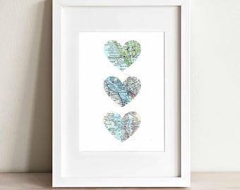 Custom City Heart Map Art Print: Personalized Home Decor Gift, Choose Locations Worldwide