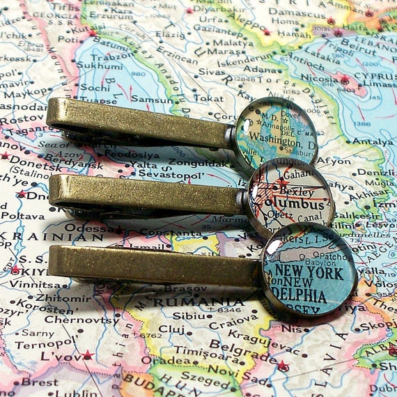 One Custom Vintage Map Tie Clip. You Select Location - Etsy