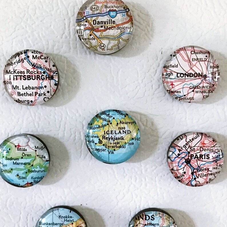 Vintage Map Magnets: Custom City & State Glass Magnets, Set of 4 - Etsy
