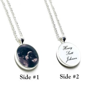 Baby Ultrasound Sonogram Photo Necklace. Photo Front And Name, Date, Photo, Or Quote Back. Pregnancy Announcement. Mother&#39;s Day Personalized