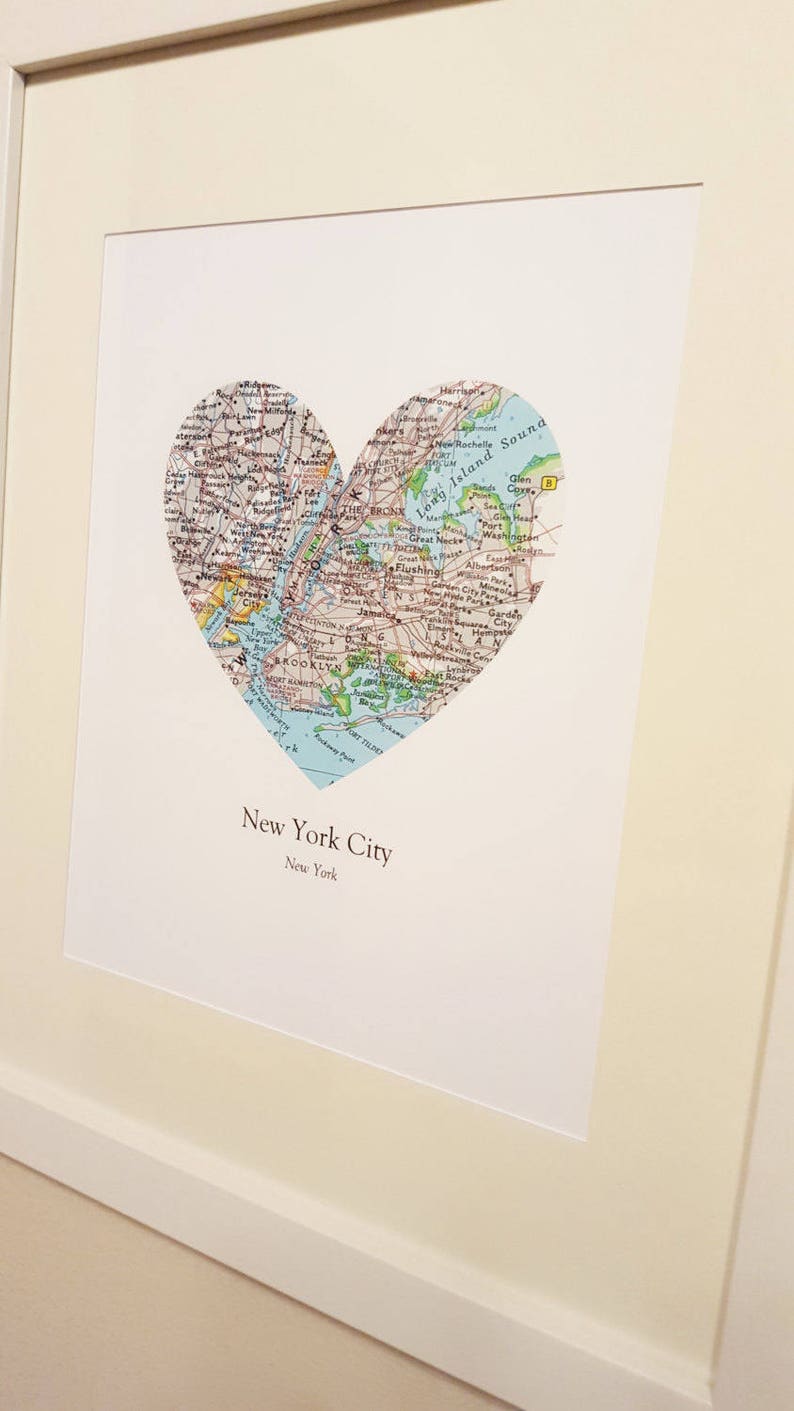 Two Map Heart Art Print. Print Only. NO Frame. You Pick Two Cities And Personalized Text. Split Heart Print Couples Engagement Gift image 5