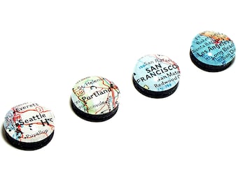 Custom Map Magnets. Set of Four. You Pick Any Cities, States, or Countries. Super Strong. Travel Magnets. Kitchen Magnet