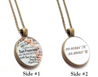 Coordinates Map Necklace. You Select Any City, State, or Country Worldwide. Unique Christmas Stocking Stuffer. Christmas Gift. City Necklace