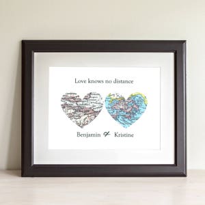 Zwei Herz Map Kunstdruck. Nur drucken. OHNE Rahmen. Sie wählen Städte weltweit und personalisierten Text. 2 Herz Print. Hochzeit 1. Jahrestag