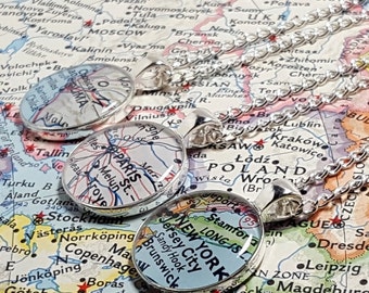 CUSTOM Vintage Map Necklace. You Select Location. Anywhere In The World. One Necklace. Map Pendant. Map Jewelry. Personalized. Personalised.