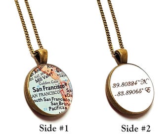 Custom Map Coordinates Pendant Necklace: Personalized Location Jewelry