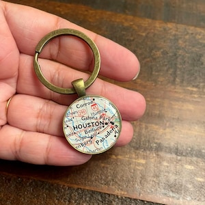 Personalized Double Sided Map Keychain: Custom Travel Gift, Choose Cities Worldwide