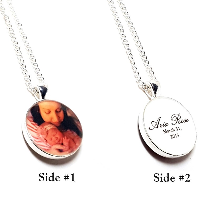 Custom Photo Double Sided Necklace. Personalize With a Photo, Quote, Names, Dates. Two Sided Photography Jewelry. Mothers Day. New Baby. image 1