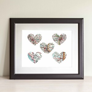 Five Map Heart Art Print. Print Only. NO Frame. You Select Locations Worldwide And Personalized Text. Home Decor. City Map Wall Art. 5 Maps