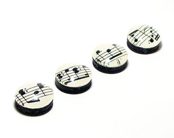 Music Note Magnets. Set of Four. Made With Vintage Sheet Music. Super Strong Magnets. Glass Magnets. Refrigerator Magnets. Kitchen Magnets.