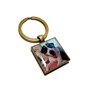 Personalized Pet Photo Keychain: Square Fur Baby Keyring, Send Photo Via Message