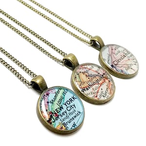 Vintage Map Necklace. You Pick City, State, or Country. Anywhere In The World. Map Jewelry. Made In Yellow Springs, Ohio.