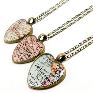 College Necklace Map Heart Shaped. You Select City or College. One Map Necklace. Heart Pendant. Hometown Jewelry Gift For College Student.