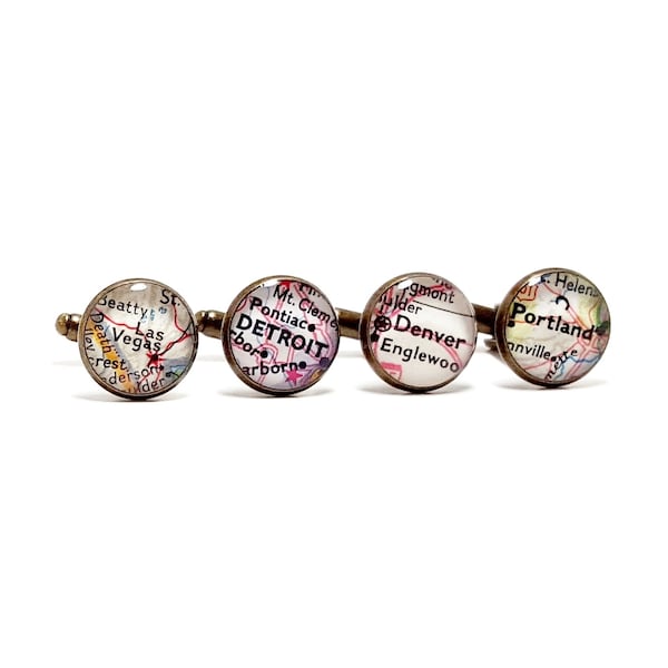 Map Cufflinks. One Pair. You Choose Cities Anywhere In The World. Made From Vintage Maps. Personalized Map Cufflinks. Custom Gifts For Men.