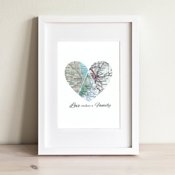 Three Map Heart Art Print. Print Only NO Frame. You Select Three Cities Worldwide. Personalized Text. First Anniversary. Housewarming.