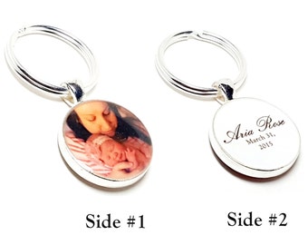 Double Sided Photo Keychain. Personalized With Your Choice of Two Photos, Quotes, Names Or Dates. Two Side Photograph Keychain. Christmas.