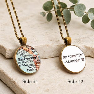 Coordinates Map Necklace: Personalized Travel Gift, Choose City, State, or Country Worldwide, Geography Jewelry