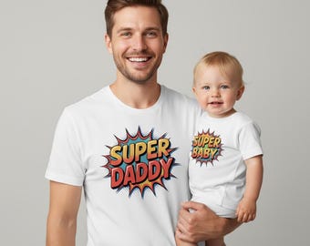 Ensemble de t-shirts assortis Super papa et super bébé | Ensemble père fils | Chemises familiales de super-héros | Fichier de conception à téléchargement numérique