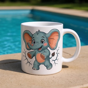 Cute Elephant Mug Wrap | 3D Cartoon Elephant Sublimation Design | Funny Coffee Mug Printable PNG | Instant Digital Download