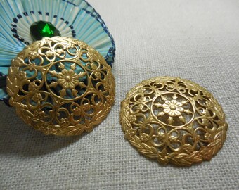 Fancy Round Domed Filigree Brass Stamping Relic Charm Focal Layers Raw Brass Made in USA