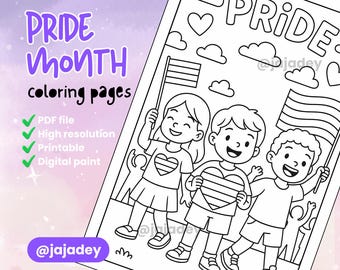 Pride Month Malseite, PDF - LGBTQ+ Printable Art, Regenbogen Malseite für Erwachsene & Kinder, Instant Download, 8.5 x 11 in