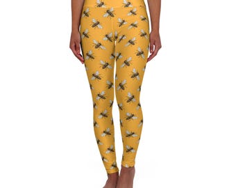 Legging met hommelprint: yogabroek met hoge taille, zwart en geel