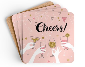 Pink Cheers Pattern Coaster Set: Girly Barware Accessories