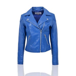 Handgefertigte schmal geschnittene Bikerjacke aus Leder: Anna Blue Moto Coat