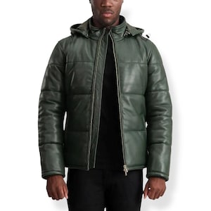 Jaqueta de couro com capuz Gordon Green | Casaco masculino quente de inverno | Casaco de couro legítimo | Jaqueta estilo street style