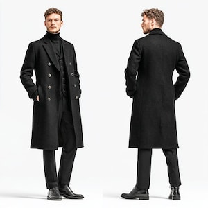 Men&#39;s Wool Trench Coat: Classic Full Length Overcoat, Winter Warmth
