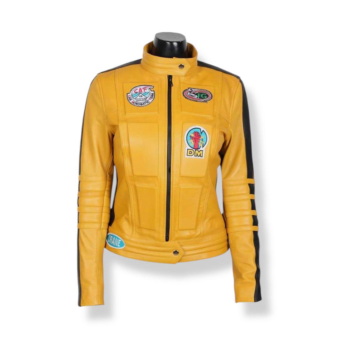 Handmade Women’s Kill Bill Leather Jacket – Yellow Biker Style Inspired by Uma Thurman Gift For Her