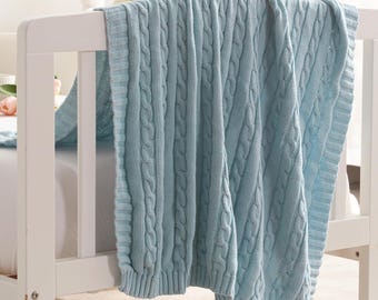 Embroidered, Personalized, Super Soft Knitted Baby Blanket-baby blue