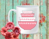 Pyrex Pink Daisy Stacking Bowls 15 oz Coffee Mug