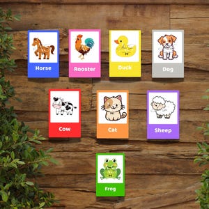 Flashcards boerderijdieren - afdrukbare pdf en png voor peuters en kleuters - educatieve kaarten voor kinderen - montessorileren - digitale download